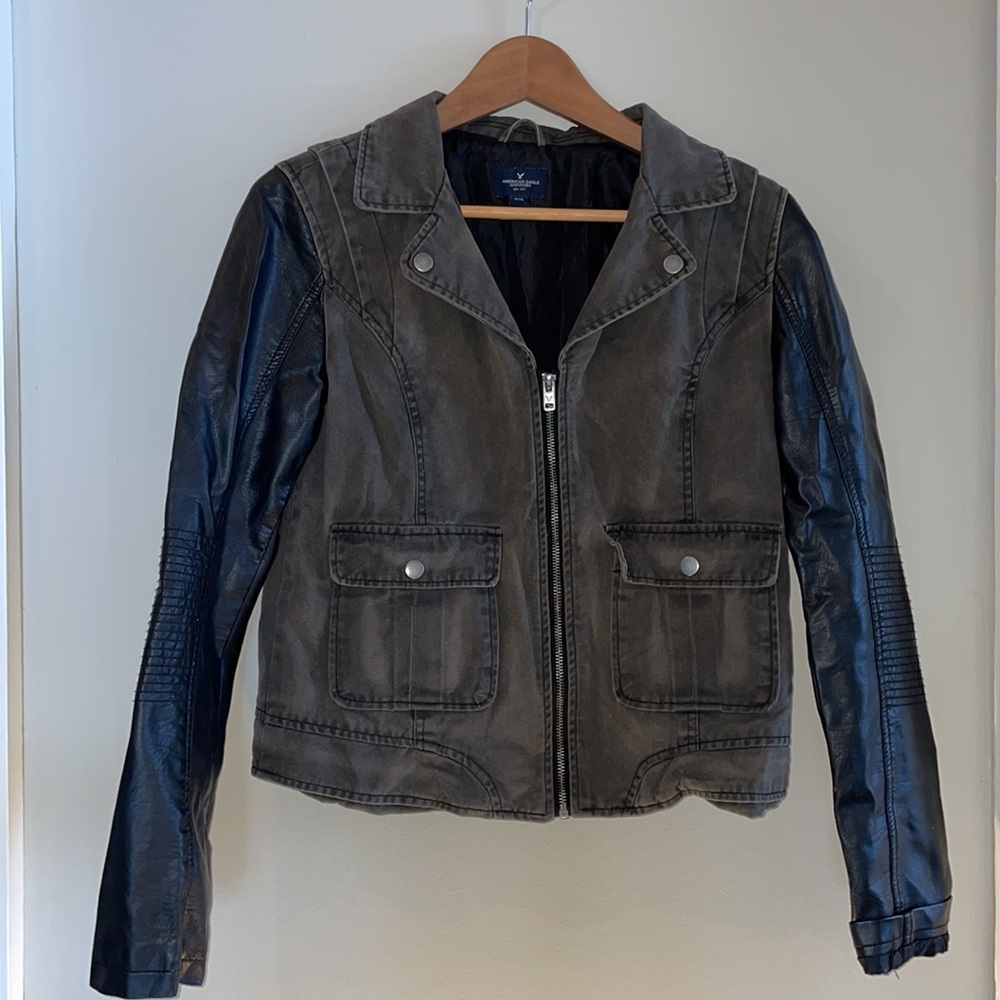 American Eagle Denim Leather Jacket M